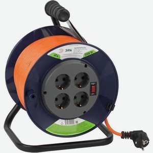 Удлинитель силовой Эра RPx-4es-3x1.5-40m, розеток 4шт, 3x1.5 кв.мм, 10A, 40м, ПВС, катушка, черный [б0046836]