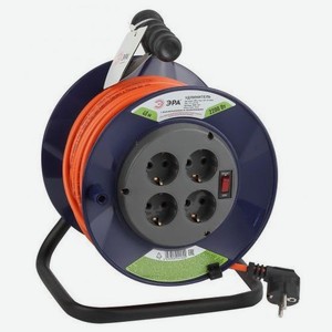 Удлинитель силовой Эра RPx-4es-3х1.0-40m, розеток 4шт, 3x1.0 кв.мм, 10A, 40м, ПВС, катушка, оранжевый [б0043055]