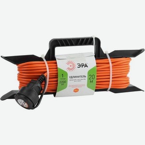 Удлинитель силовой Эра UFx-1-2x1.0-20m-IP44, розеток 1шт, 2x1.0 кв.мм, 10A, 20м, ПВС, рамка пластиковая [б0043040]