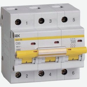 Выключатель автоматический IEK ВА47-100 (MVA40-3-080-C) 80A тип C 10kA 3П 400В 4.5 мод белый (упак.: