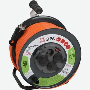 Удлинитель силовой Эра RMx-4es-3x2.5-50m-IP44, розеток 4шт, 3x2.5 кв.мм, 16A, 50м, ПВС, катушка металлическая, оранжевый [б0052922]