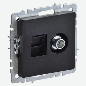 Розетка компьютерная/телевизионная IEK Brite одинарная, 2 розетки, скрытая, шторки, IP20, черный [br-ak20-1-k02]