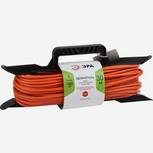 Удлинитель силовой Эра UFx-1e-3x0.75-30m-IP44, розеток 1шт, 3x0.75 кв.мм, 6A, 30м, ПВС, рамка пластиковая, оранжевый [б0046827]