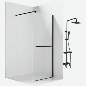 Душевой уголок Ambassador Walk-in 110х100-70 с душевой системой Lemark, прозрачный, черный (15031234, LM7002BL)