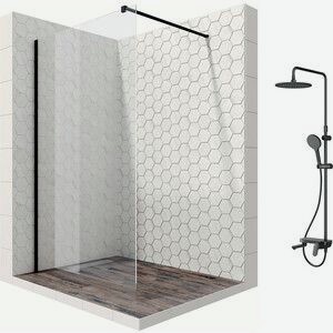 Душевой уголок Ambassador Walk-in 90x100-70 с душевой системой Am.Pm, прозрачный, черный (15031109, F0780722)