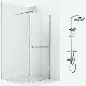 Душевой уголок Ambassador Walk-in 100х100-70 с душевой системой Lemark, прозрачный, хром (15031135, LM7010C)