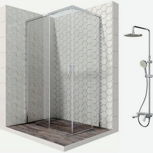 Душевой уголок Ambassador Queen 120x80 с душевой системой Am.Pm, прозрачный, хром (11011106L, F0780700)