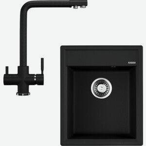 Кухонная мойка и смеситель Omoikiri Daisen 42 BL, Ulgran U-016 черная (4993606, U-016-308)