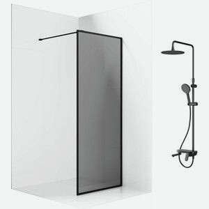 Душевой уголок Ambassador Walk-in 110х100-70 с душевой системой Am.Pm, прозрачный, черный (15032217, F0780722)