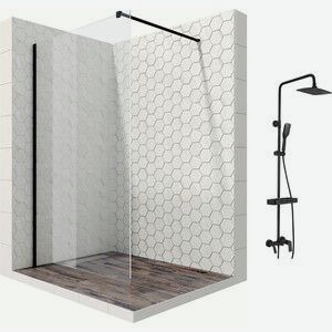 Душевой уголок Ambassador Walk-in 120x100-70 с душевой системой Lemark, прозрачный, черный (15031112, LM7002BL)