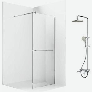 Душевой уголок Ambassador Walk-in 100х100-70 с душевой системой Am.Pm, прозрачный, хром (15031135, F0780700)