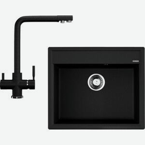 Кухонная мойка и смеситель Omoikiri Daisen 60 BL, Ulgran U-016 черная (4993622, U-016-308)