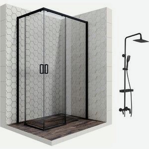 Душевой уголок Ambassador Queen 120x80 с душевой системой Lemark, прозрачный, черный (11011205RBlack, LM7002BL)