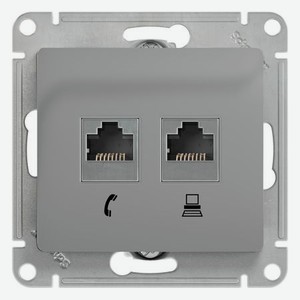 Розетка двойная Schneider Electric Glossa RJ45 + RJ11 алюминий