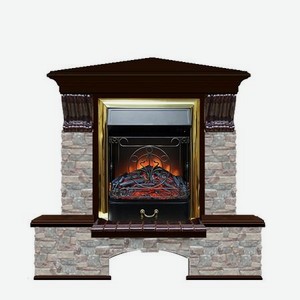 Каминокомплект угловой Glenrich Бостон портал Грот цветной с дубом 46 и очагом Magestic BR 122х83х109 см