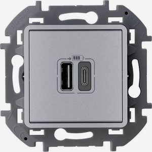 Розетка Legrand Inspiria USB тип А + USB тип C, цвет - алюминий