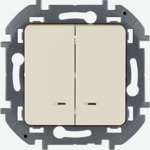 Выключатель двухклавишный Legrand Inspiria с подсветкой - 10 AX - 250В. Цвет - слоновая кость