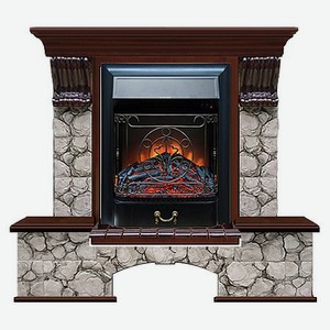 Каминокомплект Glenrich Бостон портал Карелия с красным деревом и очагом Magestic BL 122х40х108,5 см