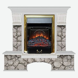 Каминокомплект Glenrich Бостон портал Карелия с белым дубом и очагом Magestic BR 122х40х108,5 см