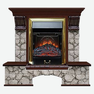 Каминокомплект Glenrich Бостон портал Карелия с красным деревом и очагом Magestic BR 122х40х108,5 см