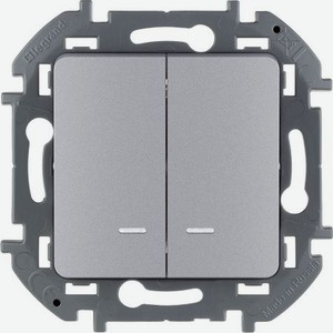 Выключатель двухклавишный Legrand Inspiria с подсветкой - 10 AX - 250В. Цвет - алюминий