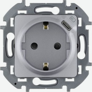 Розетка Legrand Inspiria 2К+З/USB, цвет - алюминий
